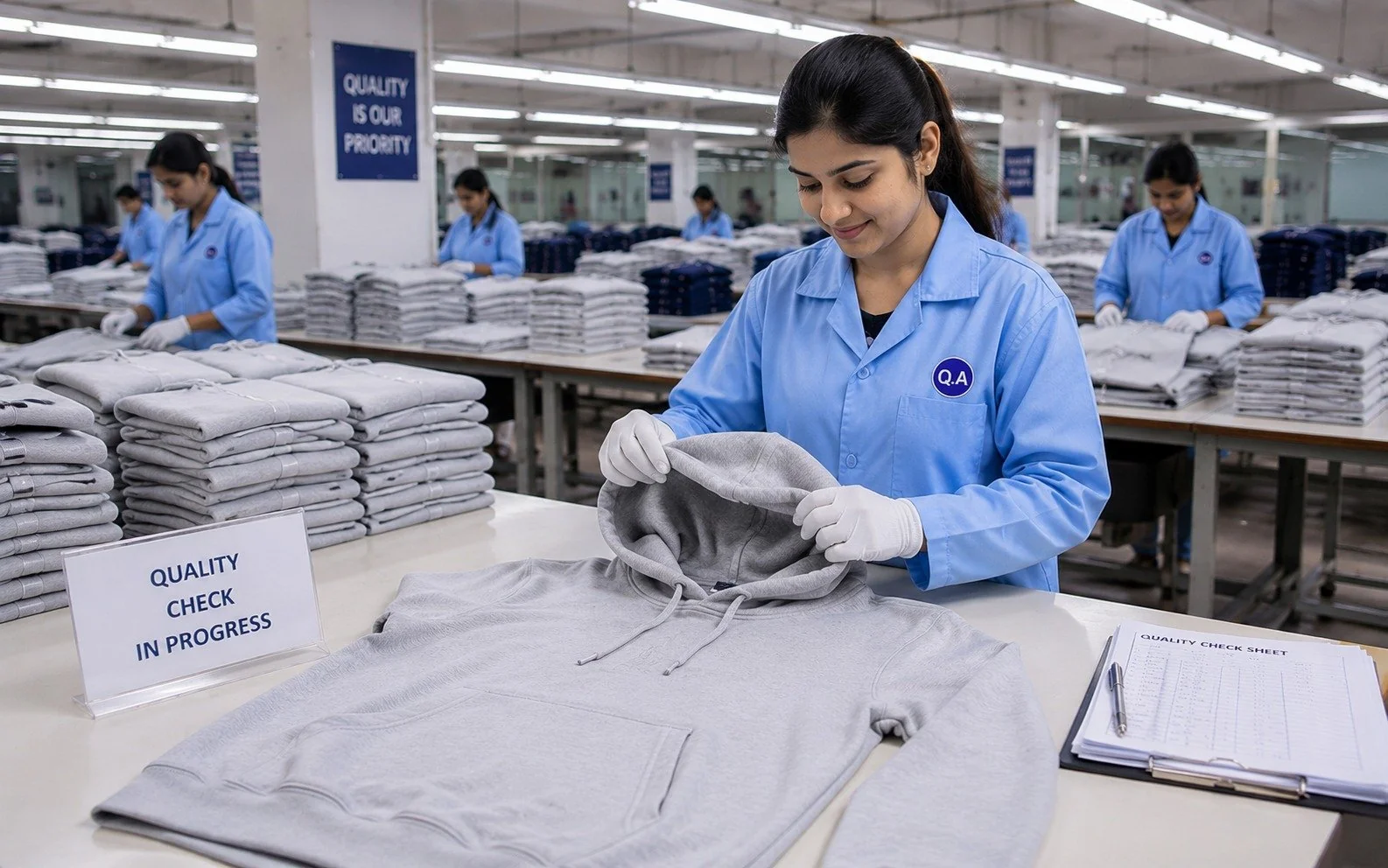 Apparel production at industrial sewing machines