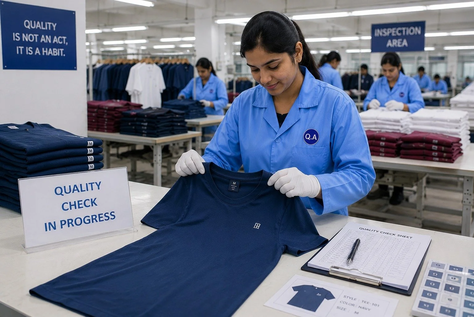 Garment production work on industrial sewing equipment