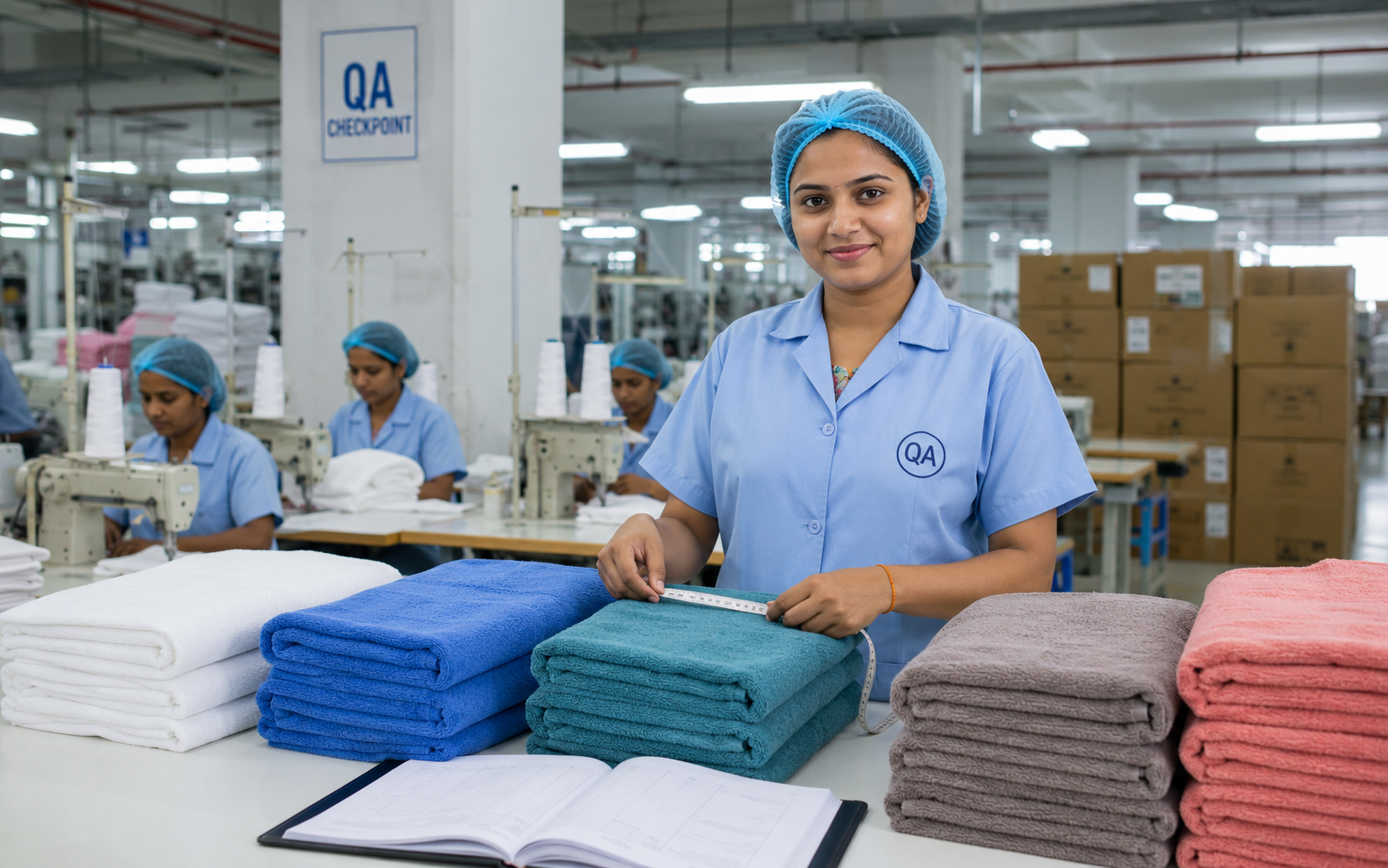Quality inspector reviewing textile production